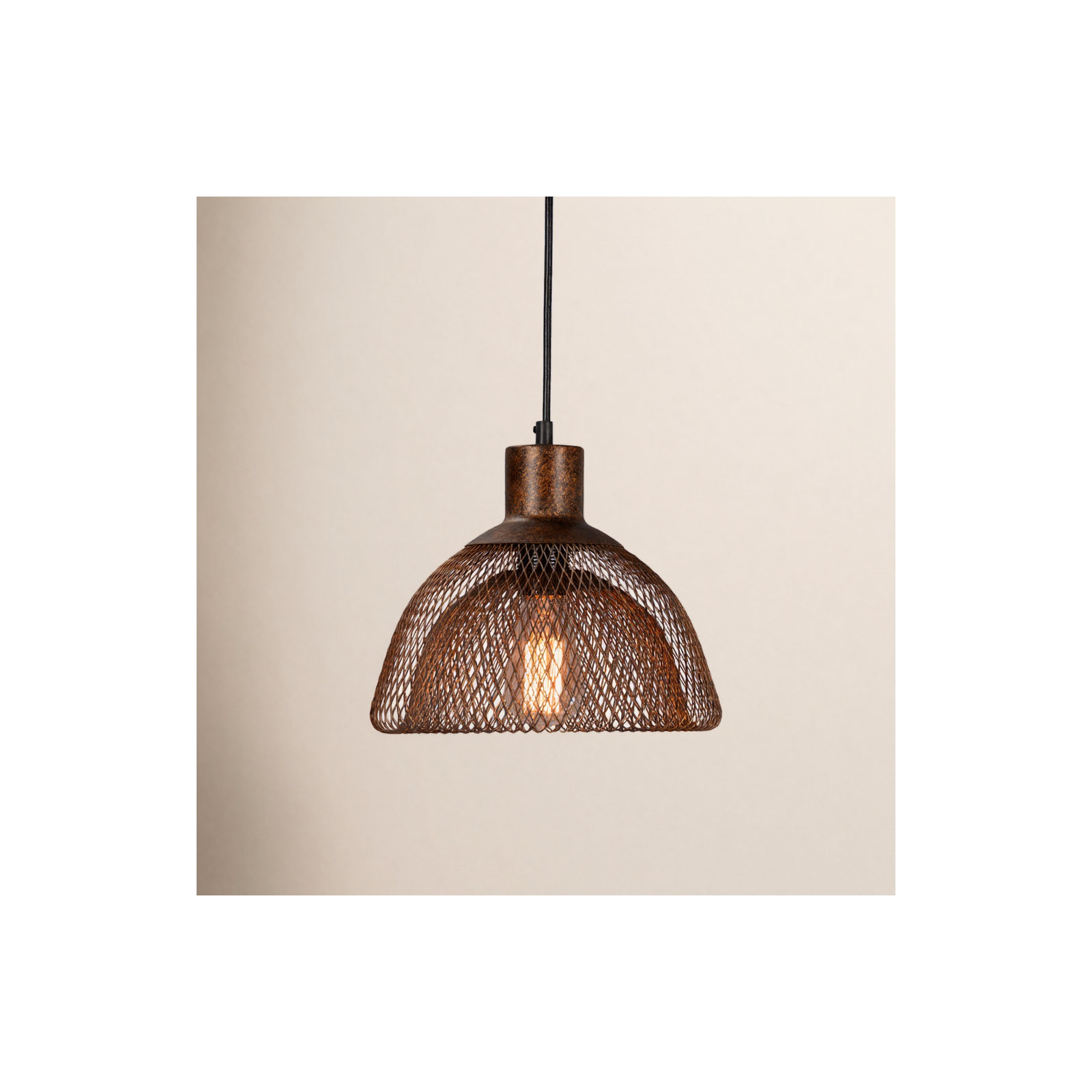 Single Light Metal Pendant, 8" H x 10" W x 10" D, Brown