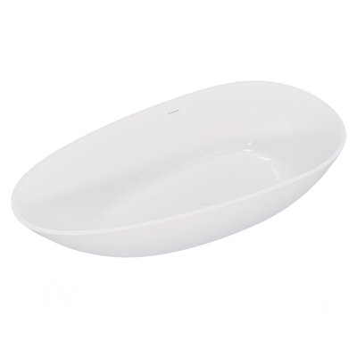 59" Freestanding Solid Surface Bathtub, Luxury Handcrafted Stone Resin Freestanding Soaking Bathtub With Overflow And Pop-Up Drain, Glossy White 24S02-59GW