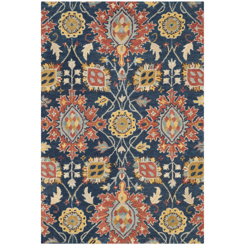 Tapis floral en laine touffeté à la main Baumgartner, Rectangle 6 pi x 9 pi