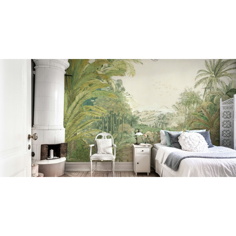 Papier peint vert palmier tropical, L 105,96 po x l 187 po