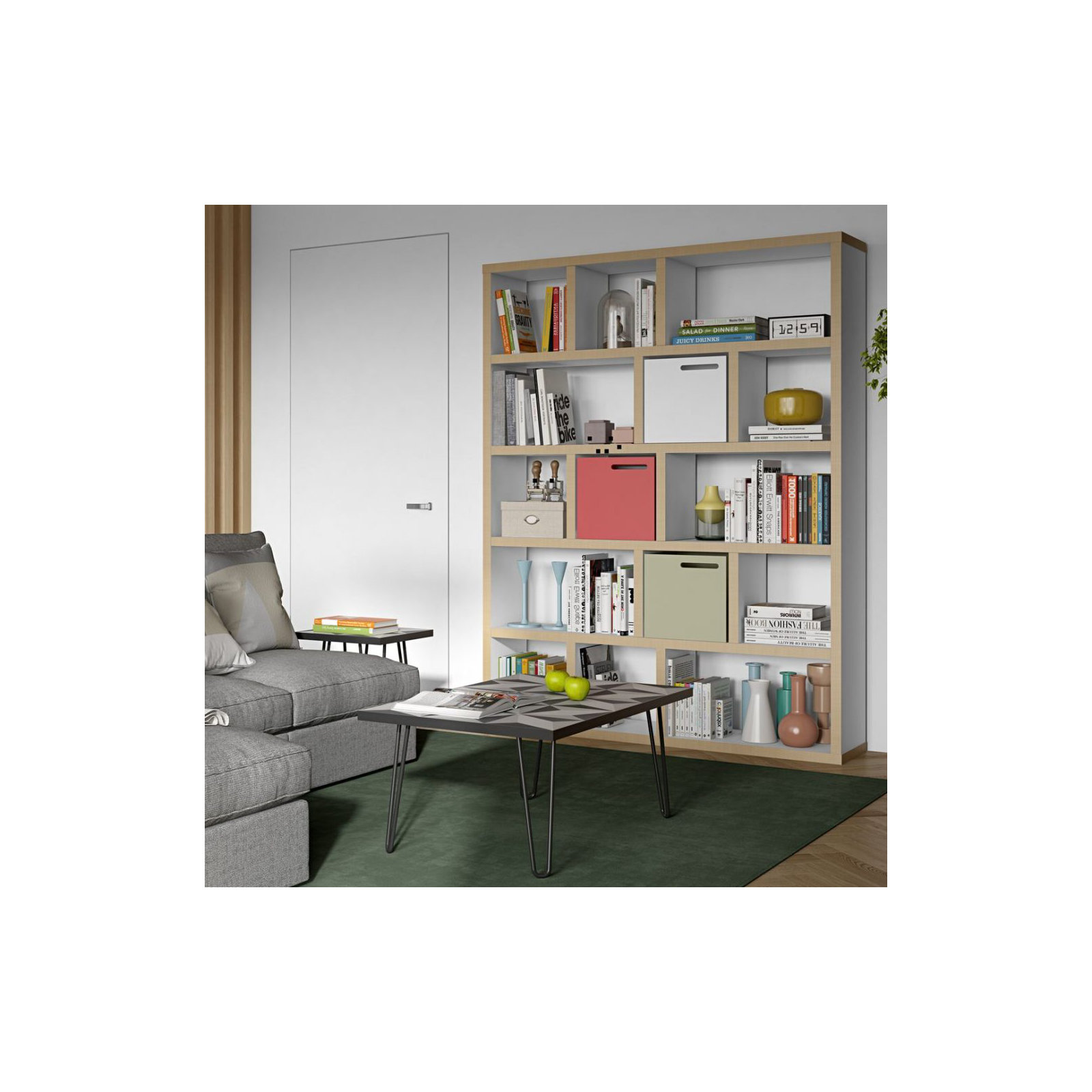 Stetson Manufactured Wood Bookcase , Pure White/Plywood, (5 Shelves) 78" H x 59" W x 13" D