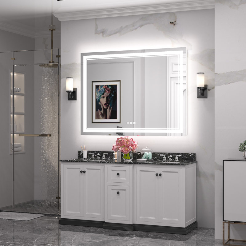Chrisna LED Bathroom Mirror with Frontlit and Backlit, 3 Colors Temperature & Dimmable Light Anti-fog Tempered Glass Bathroom Vanity Mirror