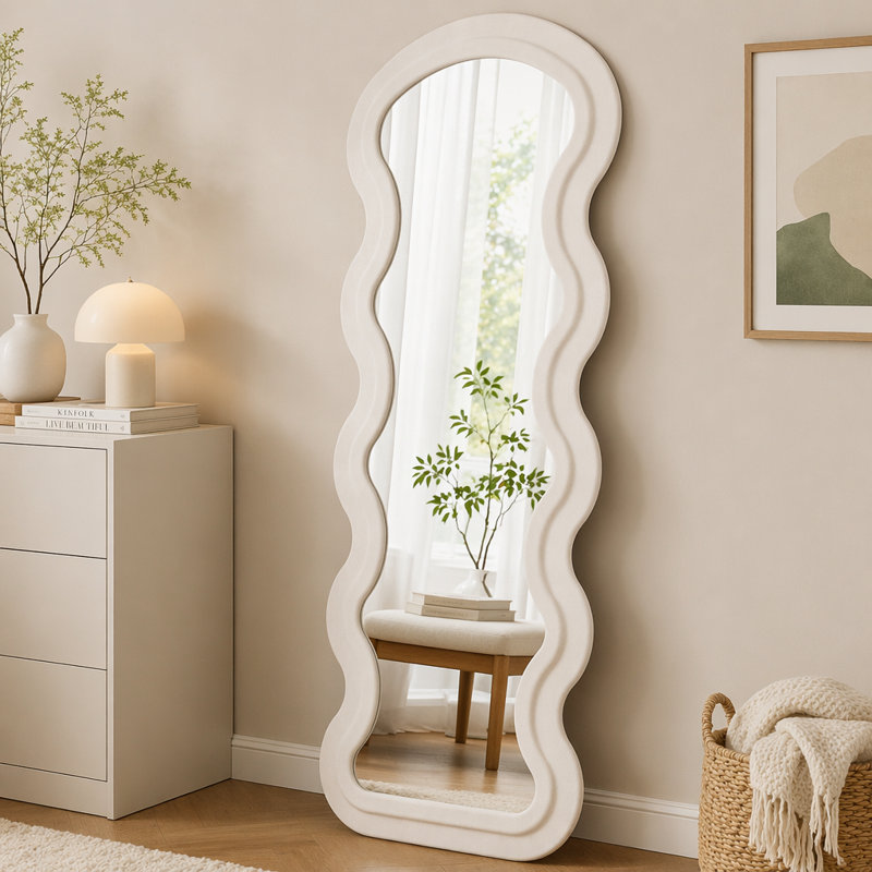 Miroir de plancher Flannel, Blanc, crème