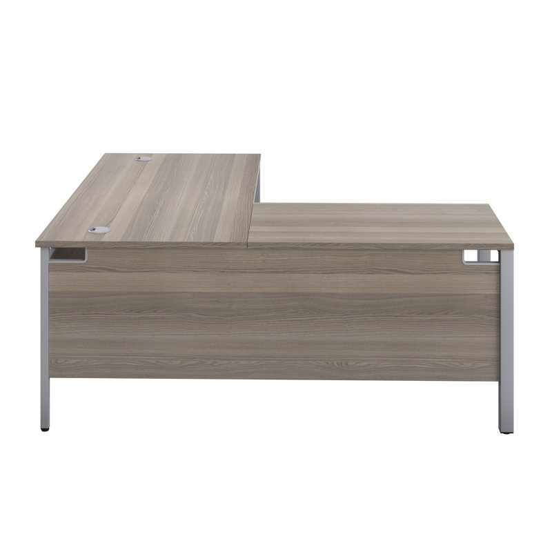 Buariki L-Shaped Metal Base Executive Desk, Left Hand Return, Grey Oak/Silver, 73cm H x 160cm W x 180cm D