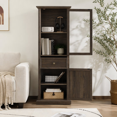 Armoire de rangement haute, armoire autoportante avec porte vitrée et tablettes, armoire de rangement, armoire avec tiroir pour le salon, la cuisine, la salle à manger, le bureau,