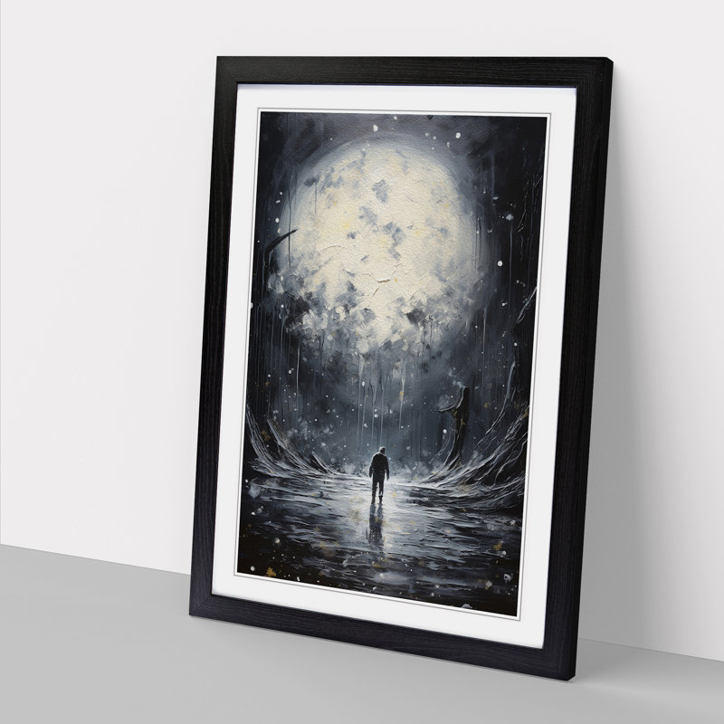 Moon Action Painting - Single Picture Frame Print on Wood, Black Framed, 46cm H x 34cm W x 2cm D