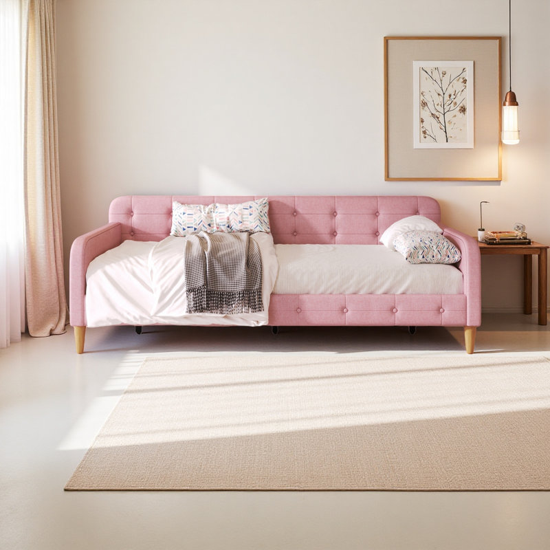 Twin Size Upholstered Daybed, Pink