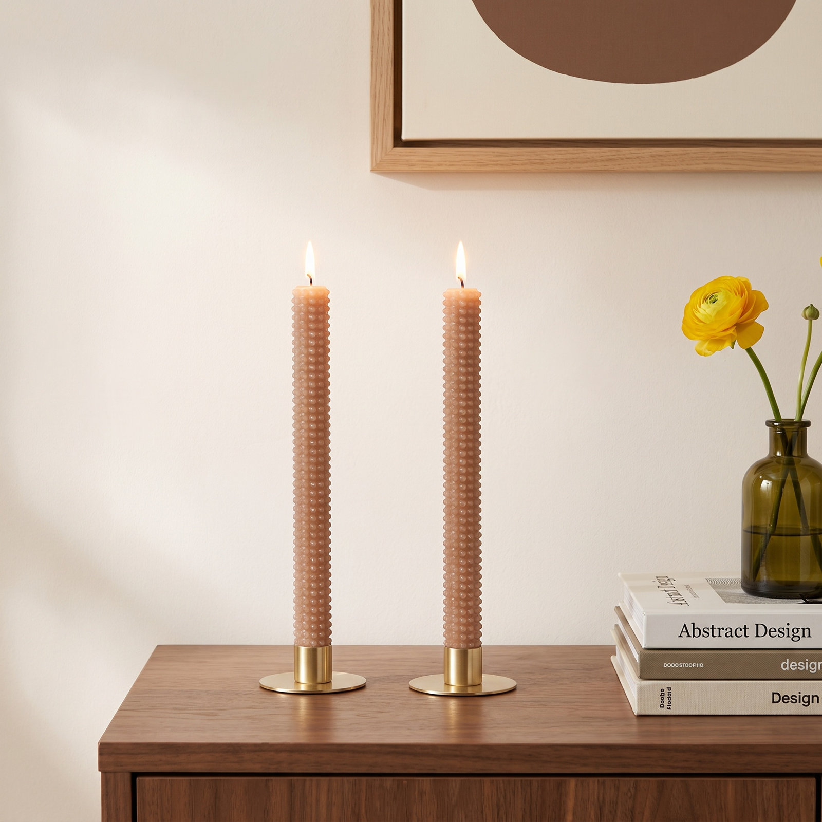 Nessa Unscented Taper Candle Set, Brown