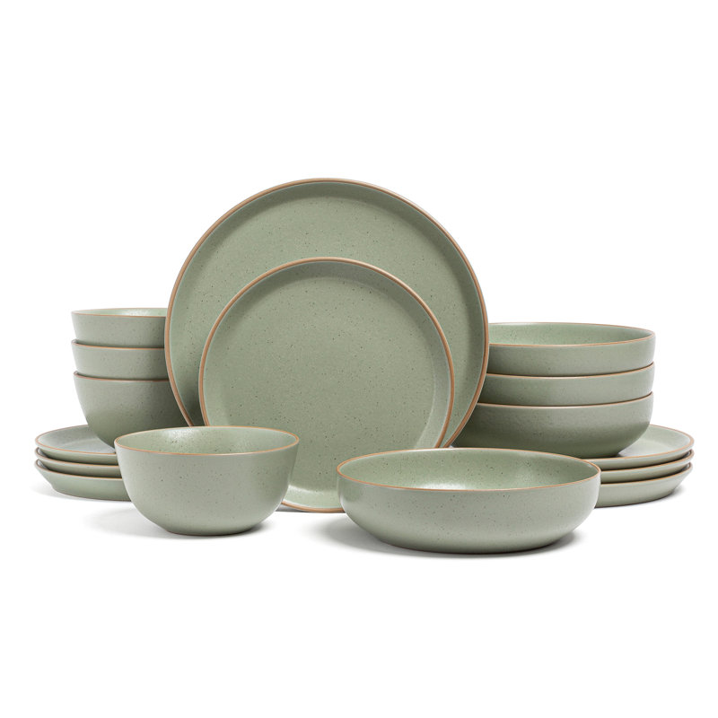 Over&back 16-Piece Artisan Stoneware Dinnerware Set, Green