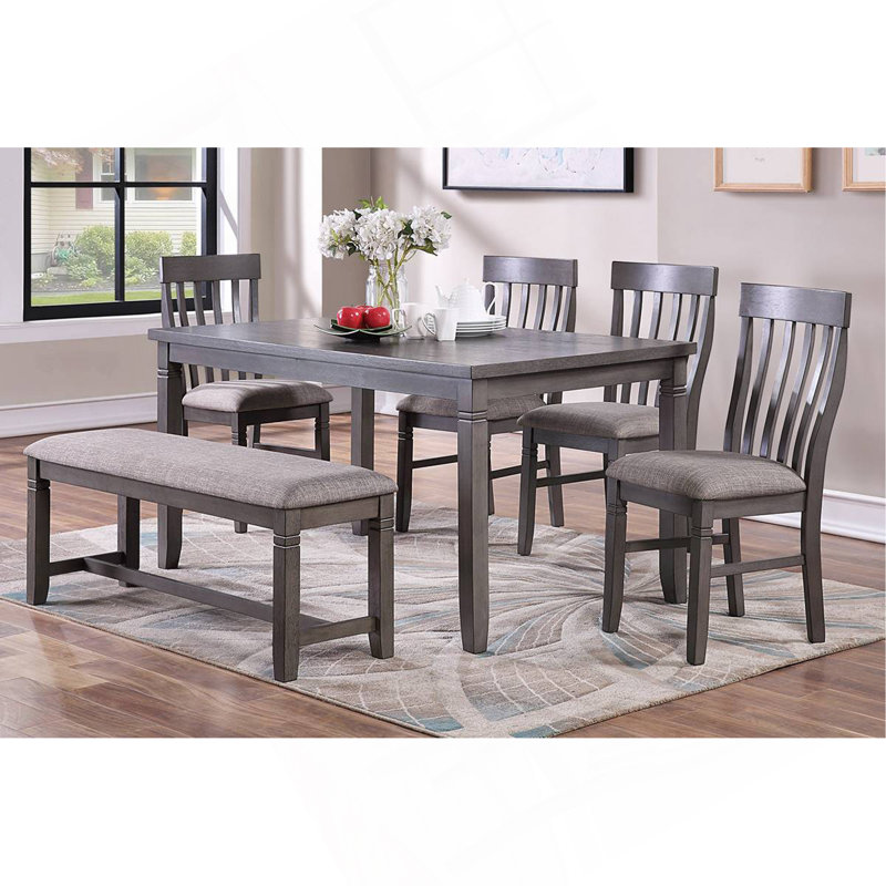 Dining Room Furniture Simple 6Pc Set Dining Table 4X Side Chairs And A Bench Solid Wood And Veneers