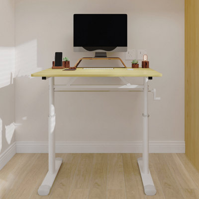 Adjustable Study Desk Suitable For Children And Adults, Height-Adjustable, Multifunctional Home Office Desk, Compact Design, Desktop Dimensions: 60cm × 80cm, White Frame With Natural Wood-Colored Tabl