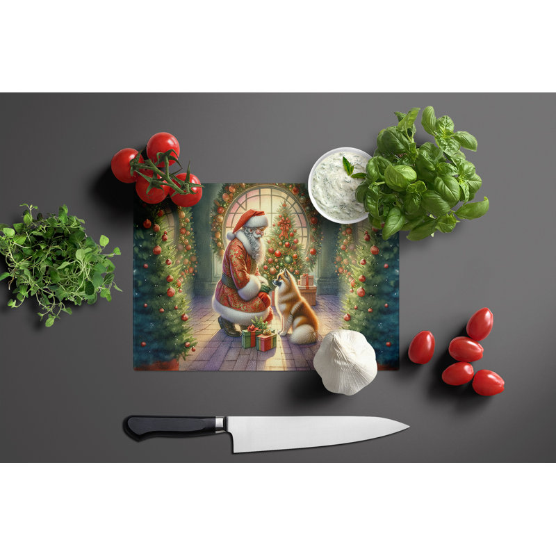 Finnish Spitz and Santa Claus Glass Cutting Board