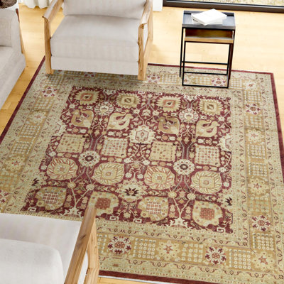 Tapis beige et rouge noué à la main de haute qualité