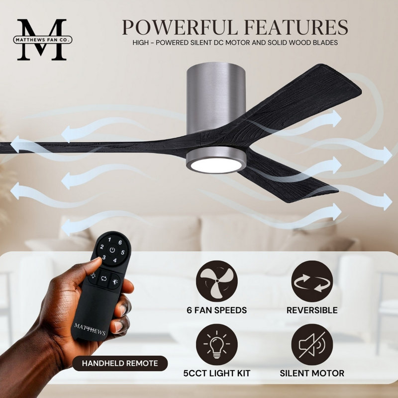 Irene LED Ceiling Fan, Matte Black, Brushed Pewter, 42"