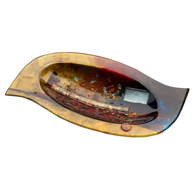 Phuket Glass Abstract Decorative Plate in Gold/Red