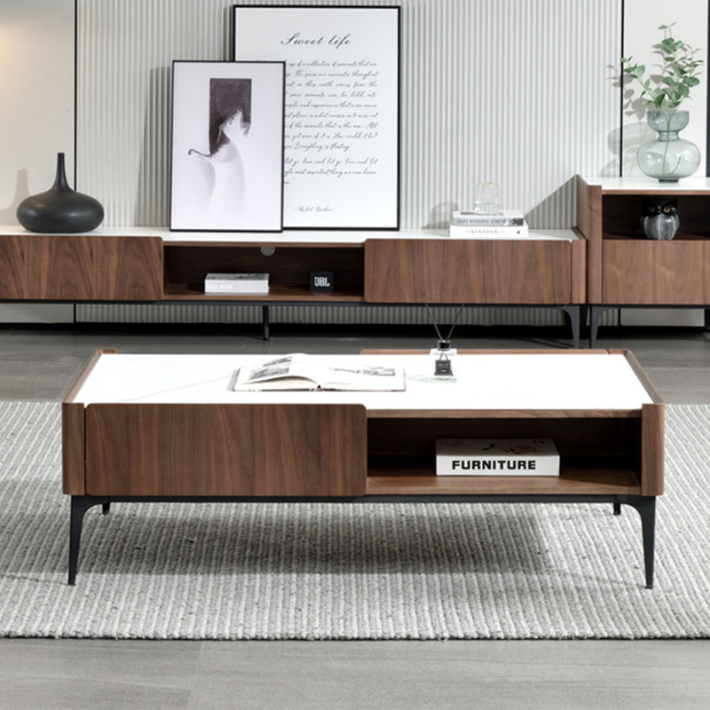 Table basse moderne simple carrée, 15.7" H x 51.2" L x 27.6" W, Blanc / Brun