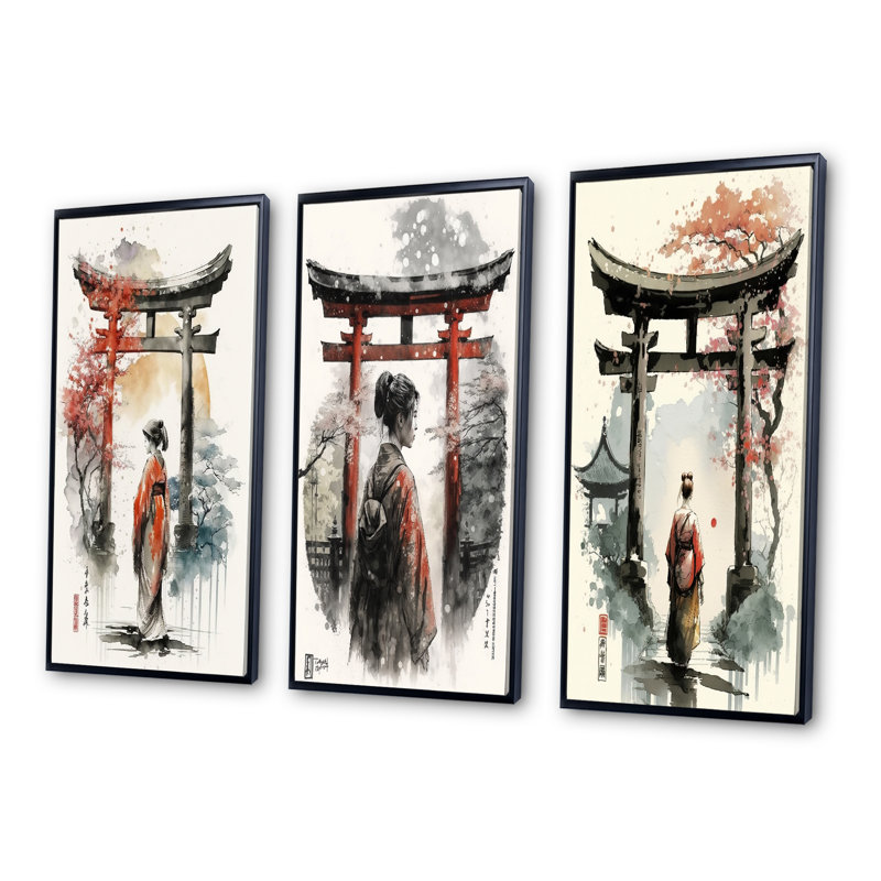 «Asian femelle», 3 pièces sur toile, Noir, H 28 po x l 36 po