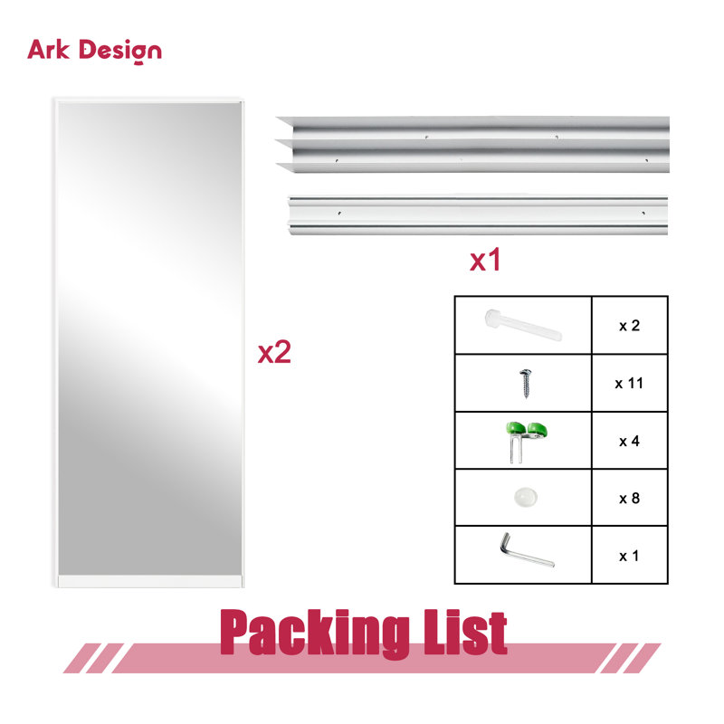80"H Aluminum Frame 1 Lite Tempered Mirrored Sliding Closet Doors with Installation Hardware Kit, 48" x 80"
