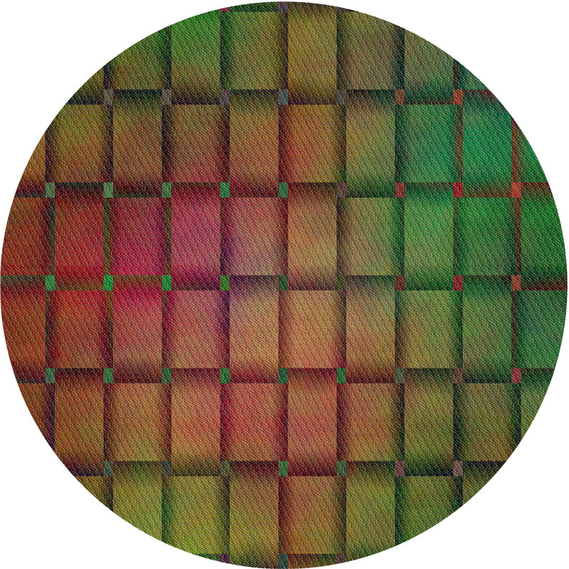 Tapis vert/rose à motifs, Rond 4 pi