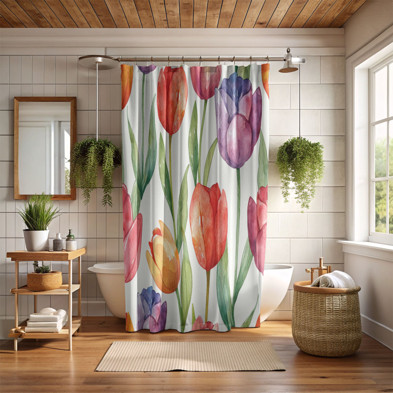 Rideau de douche standard 1 pièce Tulip Art, H 74 po x l 71 po