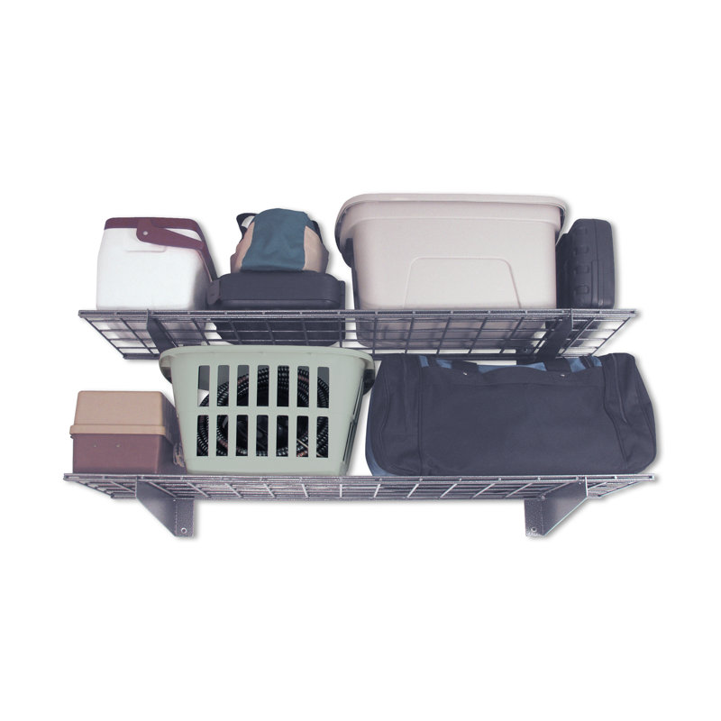 Black Powder Coated Steel Wall Shelves, Set of 2