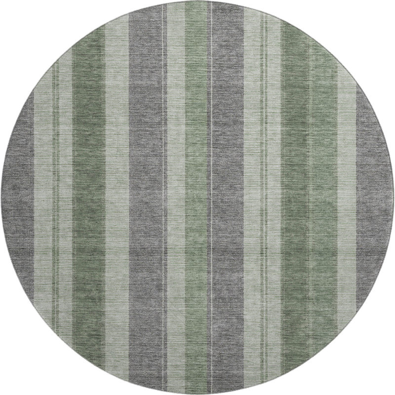 Premium Machine Washable Mayfield AMF1954 Stripes Rug, Round 8'