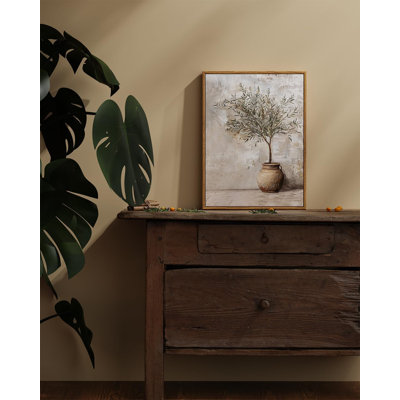 Framed Canvas Wall Art Prints, Farmhouse Olive Tree in Vessel Wall Decor, Vintage Still Life Art Home Decorations, Botanical Paintings for Living Room Bedroom Office Decor, 30x40cm 1 Piece Closed Corner Frame Wall Art on Canvas