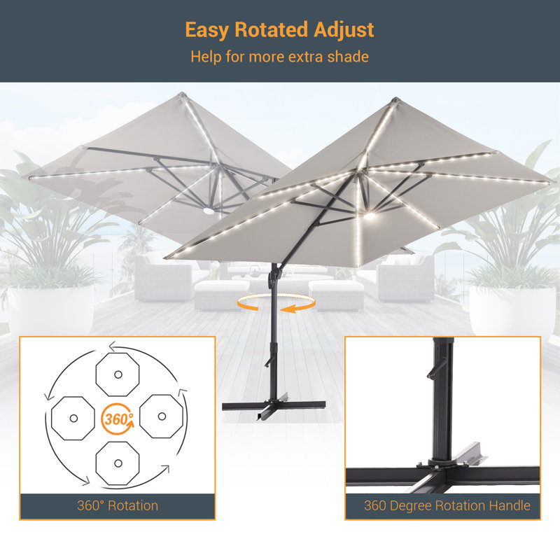 Parasol pivotant à 360 degrés Leipsic 120, Gris