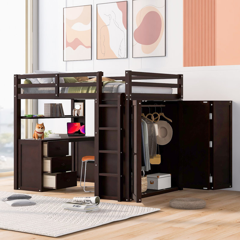 Lit mezzanine avec tiroirs, Double, Espresso