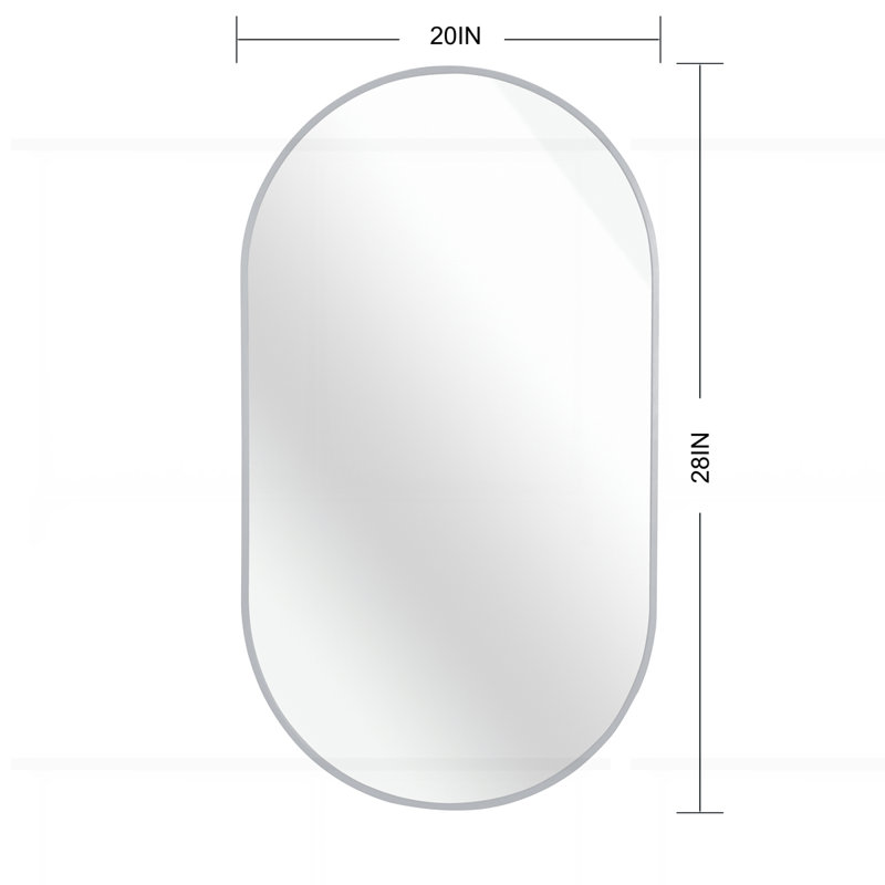 Miroir ovale en métal 20 pouces, 20 po x 28 po, Argent argent