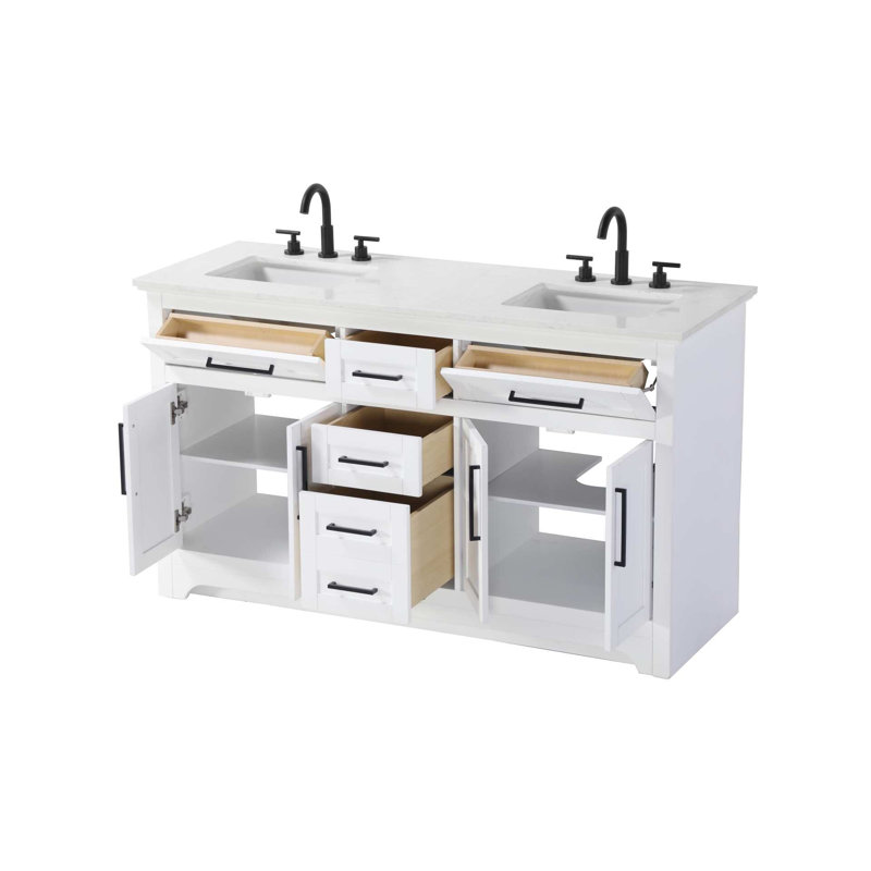 Meuble-lavabo double 60 po blanc, Blanc, 60"