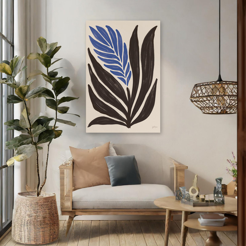 Simple fleurs II bleu - art floral crème bleu-noir, H 48 po x l 32 po