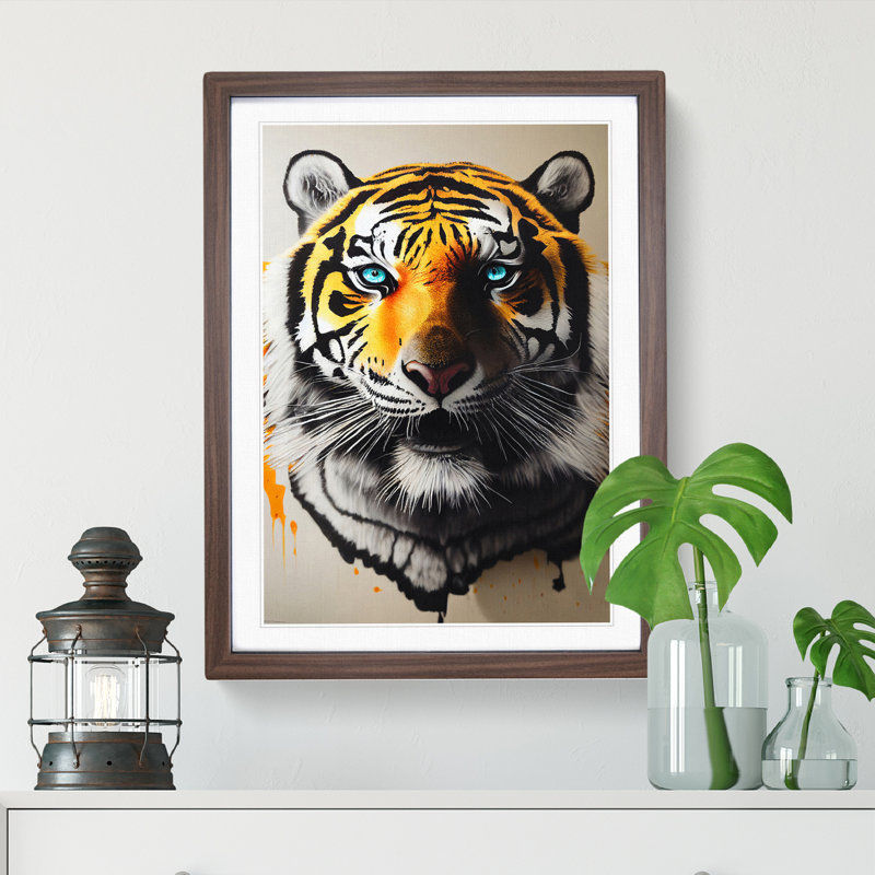 Splashed Tiger - Framed Print, 64cm H x 46cm W x 2cm D, Walnut Framed