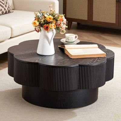 Table basse 31,50 "en forme de fleur moderne, table basse en forme de fleur de prunier avec rangement - placage, pour salon, appartement, bureau, assemblage facile