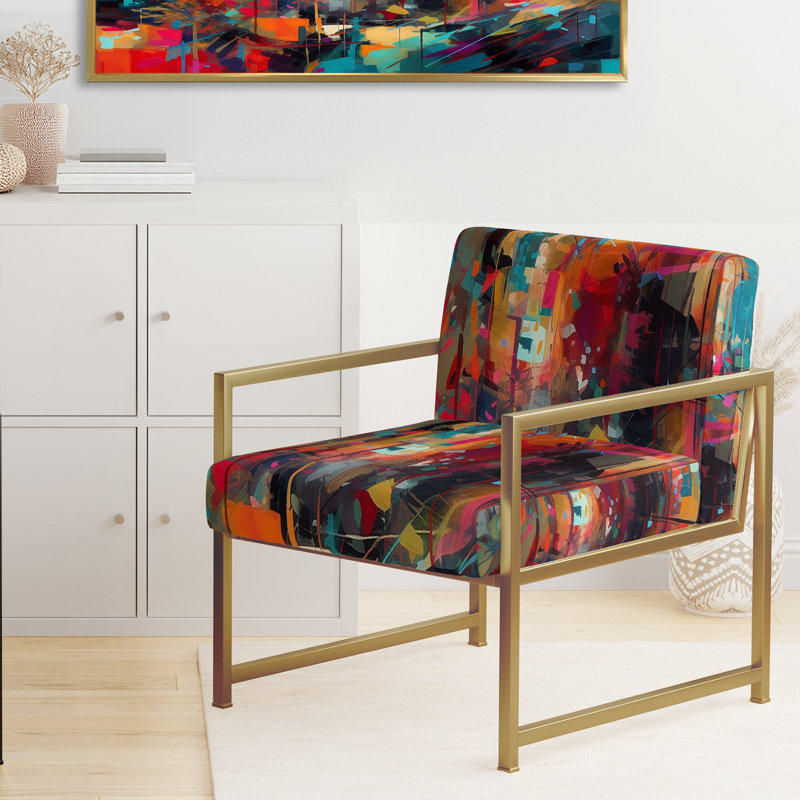 Fauteuil rembourré contemporain avec accoudoirs géométriques Exploration Abstracted Tranquility II, Doré