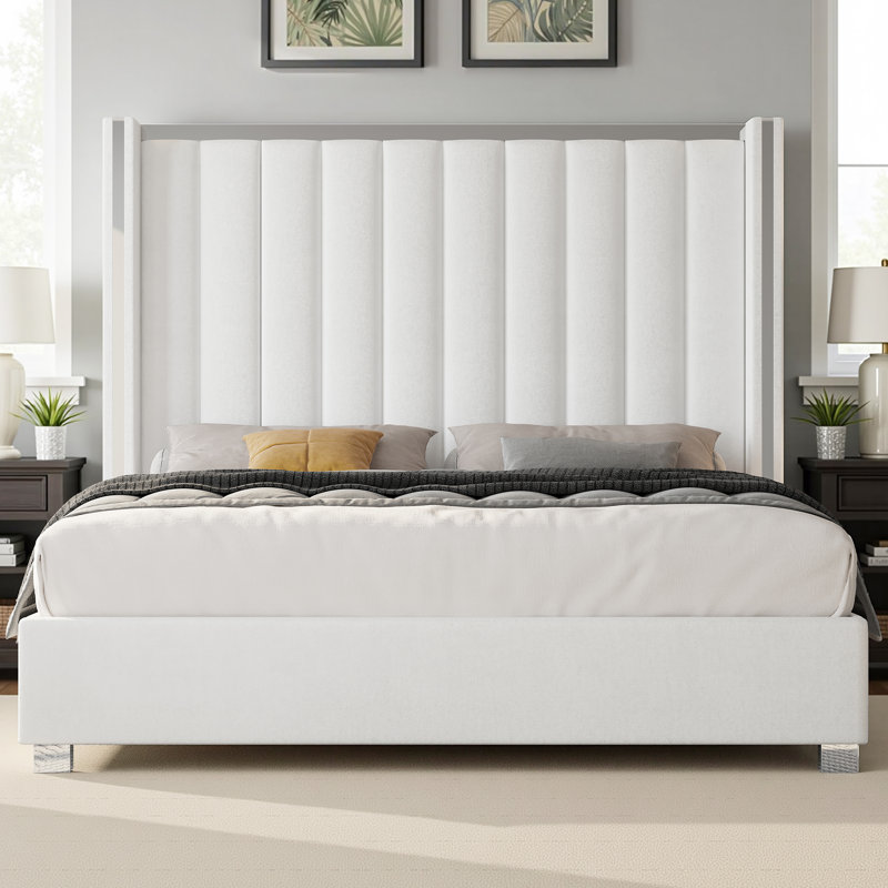 Gerasim Bed Frame with 58" Tall Headboard, Velvet Upholstered Platform Bed