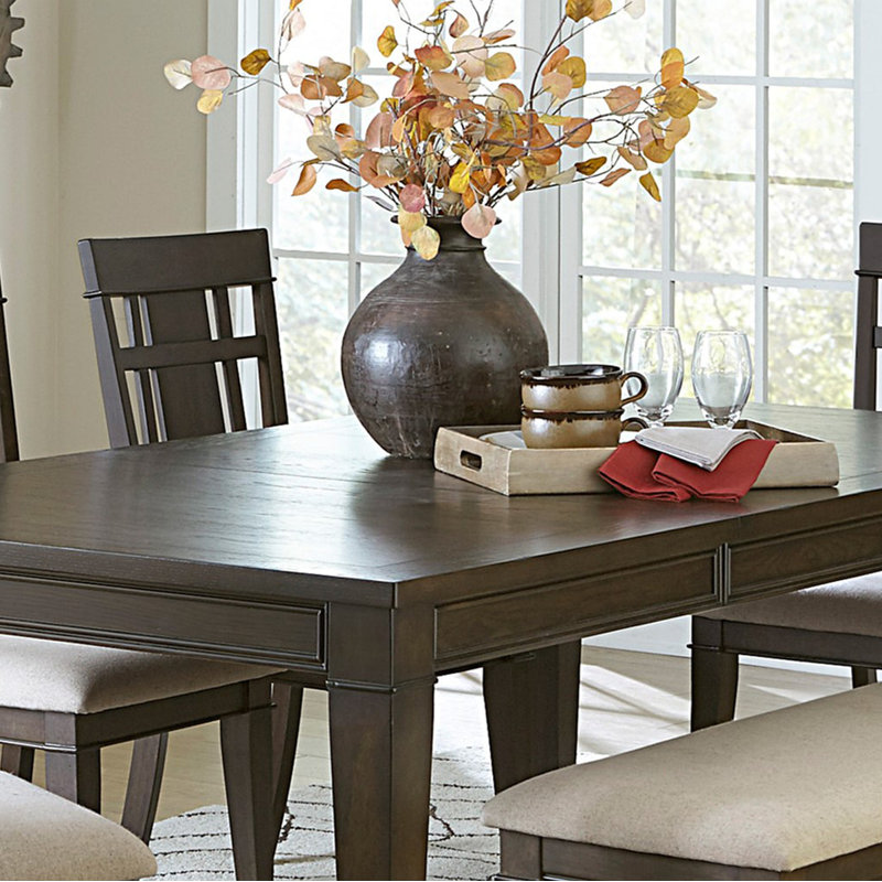 Pc Dining Set Expandable Table With Bench And X Side Chairs  Fabric Upholstered Seat Classic Look Dining Wooden Furniture