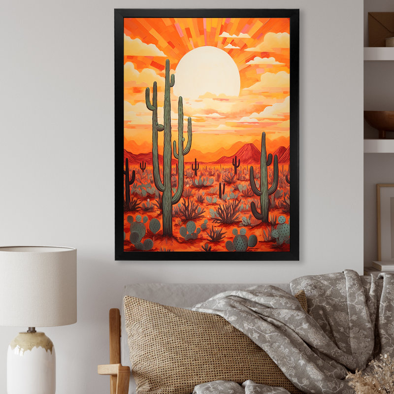 «Cactus Sunset Shadows I» sur toile, Cadre simple noir, H 20 po x l 12 po x P 1 po