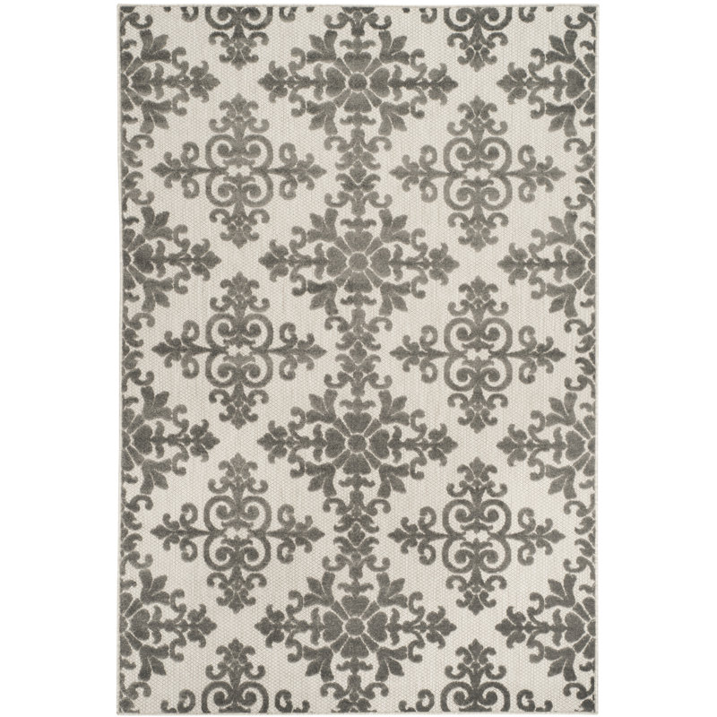 Liv Hooked Indoor/ Outdoor Cream/Grey Rug, Rectangle 122 x 183 cm