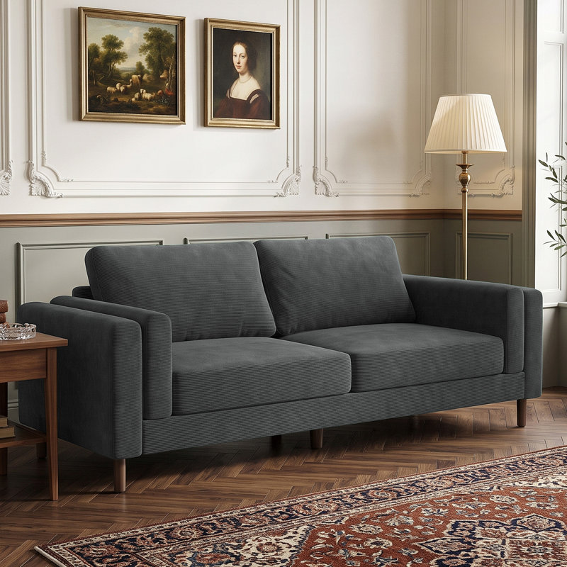 Très grand canapé l 86,61 po, canapé en velours côtelé 3 places dans le salon, appartement, salle de lecture, bureau - gris