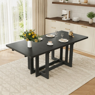 Rustic 82inch Extendable Dining Table, Trestle Kitchen Table with Two 12'' Removable Leaf, Grey
