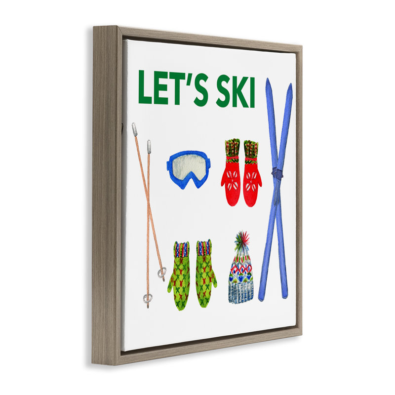 «Let's Ski on White» par Melissa Hyatt, Cadre flottant orme Montalcino, H 18 po x l 18 po