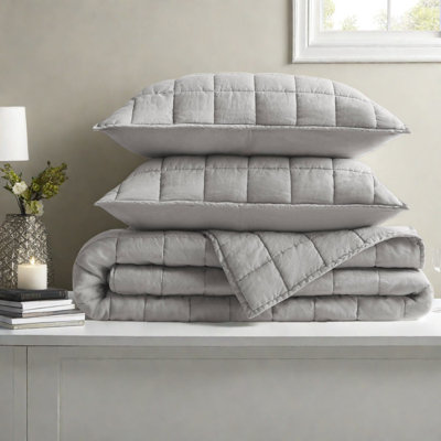Premium Linen Bedding Sets King Cal King, Modern Washed Quilt For Home