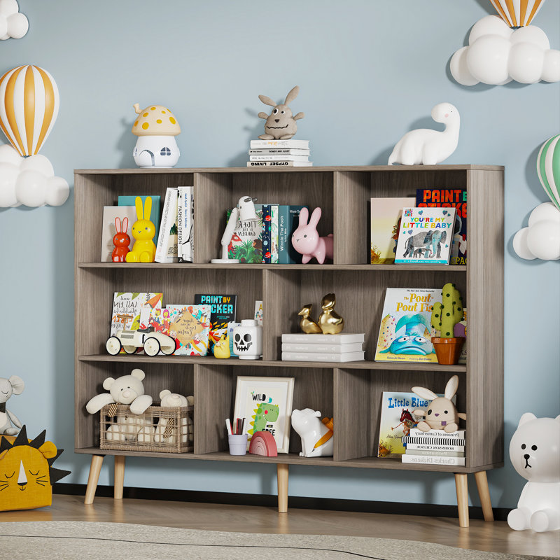 Adisyn No Subject Bookcase, Stone Gray, 42.5''H x 55.1''W x 9.4''D