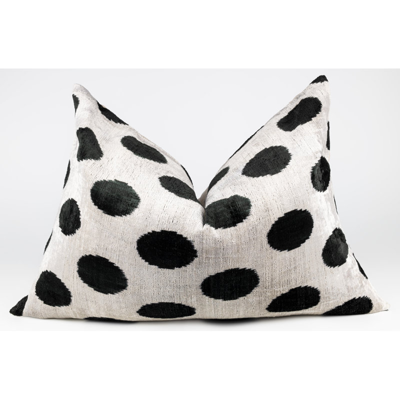 Silk Lumbar Rectangular Pillow Cover & Insert, Black/White/Polka Dots