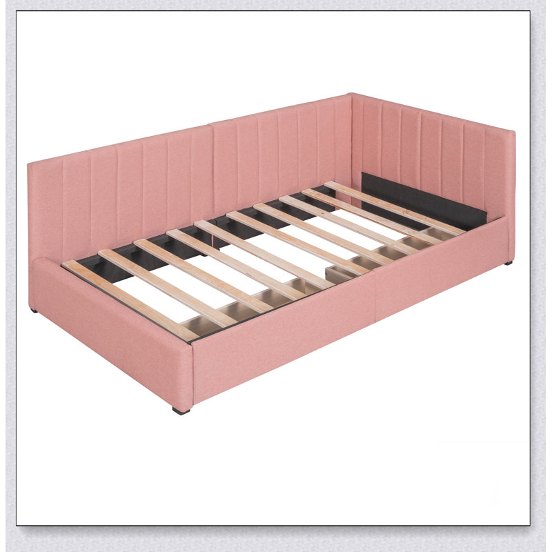Upholstered Daybed With 2 Storage Drawers Sofa Bed Frame, Pink