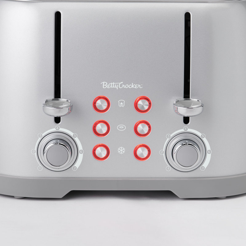 Betty Crocker 4-slice Multi-function Toaster, Toaster 4 Slice With Extra Wide Slots For Thick Bread, Bagel & Waffle, Toast Shade Control Dial, Slide Out Crumb Tray