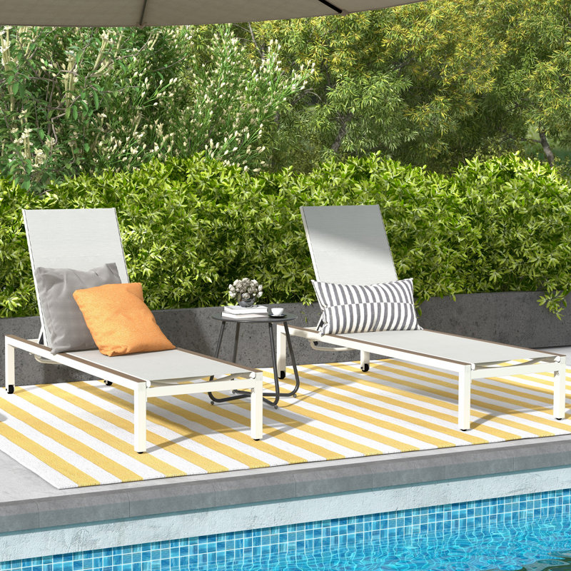Bannock Outdoor Metal Chaise Lounge, White/Brown