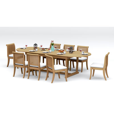 11 Pcs Grade-A Teak Wood Dining Set: 118" Double Extension Mas Oval Trestle Leg Table And 10 Giva Armless Chairs #11GV2700
