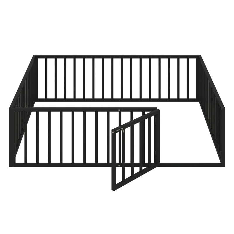 Structure de lit Haryuvraj avec clôture et porte, Grand, Noir